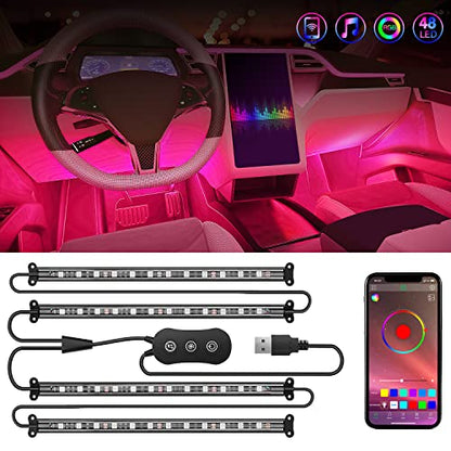 Nilight 4PCS USB Interior Car Lights 48 LEDs RGB LED Strips Lights with App Control Music Sound Active Mode Under Dash Footwell Ambient Lights 2 Line Design for Car Truck ATV UTV, 2 Years Warranty - color: 4PCS USB Interior Lights-APP