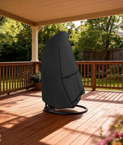 ULTCOVER Patio Hanging Egg Chair Cover - Waterproof Outdoor Single Seat Swing Egg Chair with Stand Cover 45W x 33D x 68H inches, Black - color: Black, size: Single Seat