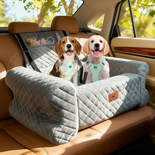 Dog Car Seat for Medium/Large Dogs up to 60 lbs, Memory Foam Dog Booster Seat with Thick Cushion, Pet Car Seat for Back with Detachable Washable Cover, Storage Pockets for SUV, Pick Up, Trunk, Grey - color: Grey