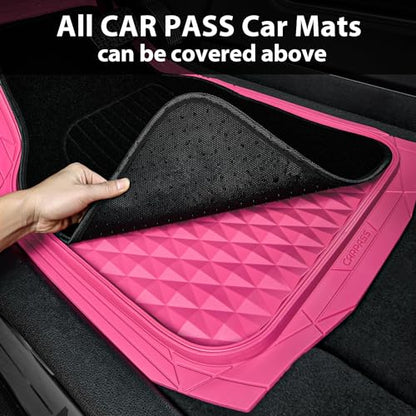 CAR PASS Heavy Duty Rubber Pink Car Floor Mats, Deep Dish All-Weather Full Set Durable Anti-Slip 3D Rhombus Waterproof Trim to Fit Liner Universal Fit Automotive,Sedan,SUV,Truck, 3 Pcs Hot Pink - color: hot pink