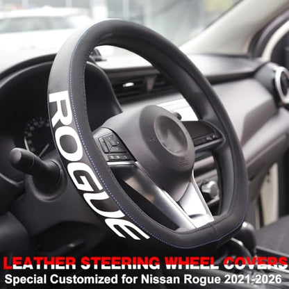 XITER Leather Steering Wheel Cover for Rogue 2014-2023 2024 2025 2026,2017-2022 Rogue Sport,with Rogue Logo - color: Rogue 2014-2026,With "Rogue" LOGO