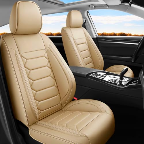 Fit Challenger Car Seat Covers (Only Front 2 Seats) Compatible with Dodge Challenger 2009-2020 2021 2022-Full Coverage Breathable Leather, Airbag Compatible, Waterproof & All-Weather, Beige - color: Front Pair F1 beige, size: Dodge-Challenger-2009-2022