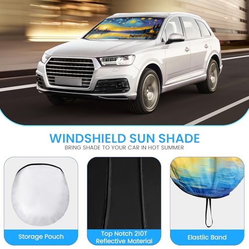 Car Windshield Sun Shade - Reflector Sunshade Offers Ultimate Protection for Car Interior, Cool Reflective Sun Blocker Fits Small Sedans, Mini SUVs - color: Purple Starry Sky