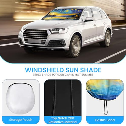 Car Windshield Sun Shade - Reflector Sunshade Offers Ultimate Protection for Car Interior, Cool Reflective Sun Blocker Fits Small Sedans, Mini SUVs - color: Purple Starry Sky