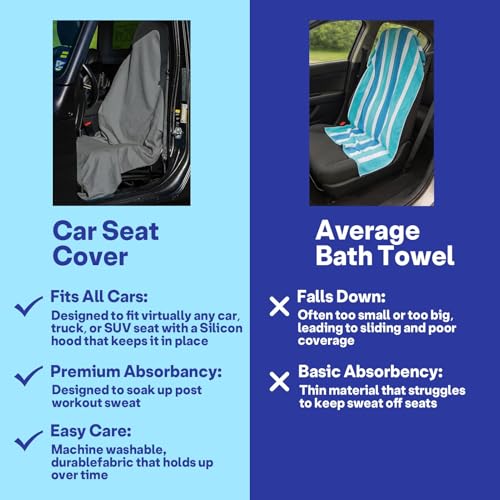 2 Pack Car Seat Towel Covers, Sweat Protector for Front Seats, Premium Thickened Microfiber with Elastic Strap, Breathable & Quick Dry, Machine Washable Cover for Gym Running Beach Universal Fit Grey - color: Grey