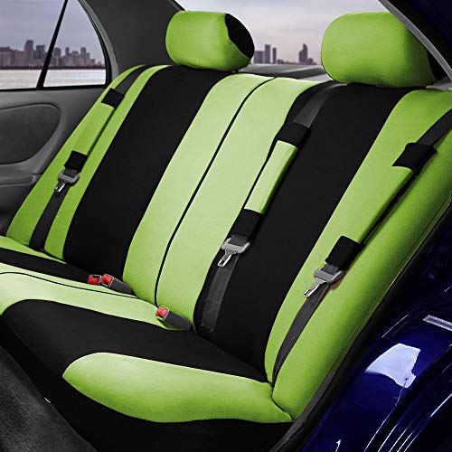 FH Group Light & Breezy Cloth Car Seat Covers, 7 Seater Three Row Set- Airbag & Split Ready -Universal for Cars Trucks and SUVs (Green/Black) - color: Green