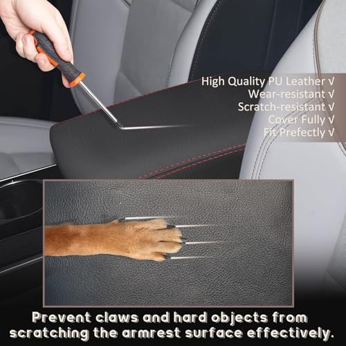 ramuel Compatible with Center Console Armrest Cover Pad PU Leather Arm Rest Covers Mat Middle Console Cover Lid Protector Pad for Chevrolet/Chevy Equinox LT/ACTIV/RS 2024 2025 (Red Line)