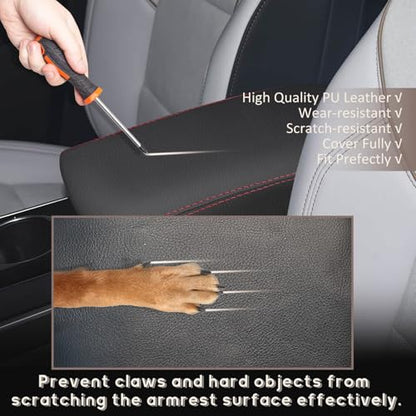 ramuel Compatible with Center Console Armrest Cover Pad PU Leather Arm Rest Covers Mat Middle Console Cover Lid Protector Pad for Chevrolet/Chevy Equinox LT/ACTIV/RS 2024 2025 (Red Line)
