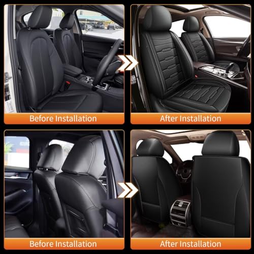 AOMSAZTO 2 Front Car Seat Covers Fit for Honda Ridgeline 2006-2025: Waterproof Faux Leather Seat Covers Compatible Airbag (Black) - color: #016 Black, size: 2006-2014&2024-2025-2 front seat covers only