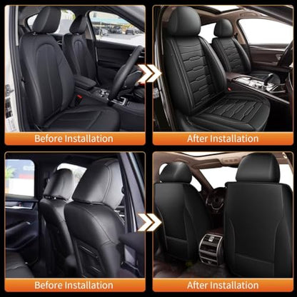 AOMSAZTO 2 Front Car Seat Covers Fit for Honda Ridgeline 2006-2025: Waterproof Faux Leather Seat Covers Compatible Airbag (Black) - color: #016 Black, size: 2006-2014&2024-2025-2 front seat covers only