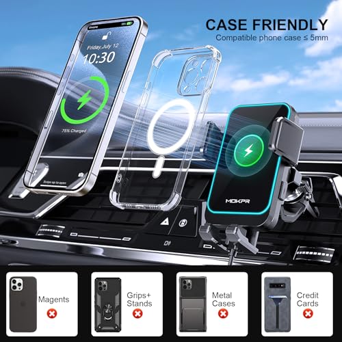 Wireless Car Charger, MOKPR 15W Fast Charging Auto Clamping CD Slot Air Vent Car Phone Holder with LED Light Car Charger for iPhone 16/15/14/13/12 Pro Max Plus, Samsung S23/S22/S21,etc - style: CD Slot Mount