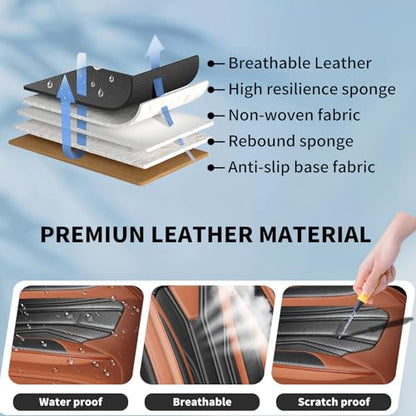 Fit Car Seat Covers Compatible with Honda Fit 2008-2018 2019 -Premium Leather，Waterproof Breathable，All-Weather Seat Cushion Protecto&Airbag Compatible (2 Front Seat Brown&Black)