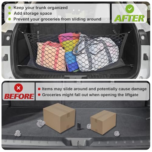 Truck Bed Cargo Net Trunk Netting Compatible with 2014-2025 2026 Toyota Highlander Accessories, Pickup Cargo Organizer SUV Sedan Storage Net w/Heavy Duty Carabiners - style: 2014+ Highlander