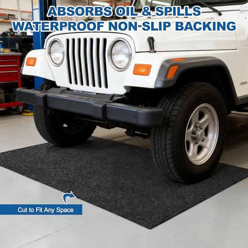 Oil Mat for Garage 36" x 59" - Premium Felt + Rubber Waterproof Backing Thickened Soft Contains Liquids Oil Spill Mat Reusable Non-Slip Maintenance Pad for Under Car Workbench Driveway Spot Protection