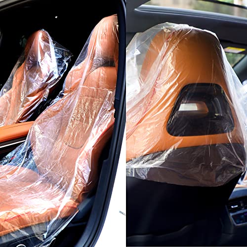 250 Pcs Disposable Car Seat Covers Clear Plastic Car Seat Covers Protector Includes Wheel Covers, Gear Selector Covers and Handbrake Cover for Auto Truck Bus Accessories