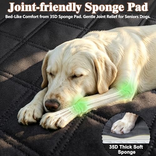Dog Car Seat Cover for Back Seat – Hard Bottom Back Seat Extender for Dogs with Joint-Friendly Sponge Pad, Waterproof & 600LBS Support, Dog Hammock with Mesh Window in Sedan, SUV, Truck