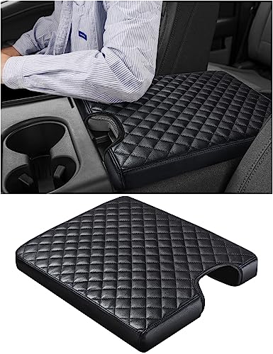 Sinvanho Center Console Cover for Ford F150 F250 F350 F450 F550 2015-2025 with 40/20/40 Jump Seat, PU Leather Middle Console Cover Armrest Seat Box Lid Protective Cover - color: Black
