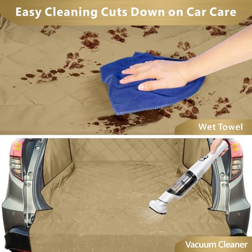 F-color SUV Cargo Liner for Dogs - Waterproof Pet Cargo Liner with Side Flaps, Comfort Dog Cargo Cover with Bumper Flap, Scratchproof Non-Slip Large for Full-Size SUVs Vans, 55 x 93 Inch, Khaki - color: Khaki, size: Large Extended (With Flaps) 93"