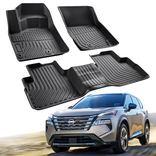 Floor Mats Custom-Fit for Nissan Rogue 2021-2026 | All-Weather Car TPE Mat Set | Front Rear Floor Liners | Automotive Interior Accessories for Protection Not for Sport Models