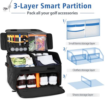 PGmoon Upgraded Golf Trunk Organizer, Golf Car Organizer with Separate Ventilated Compartment for 2 Pair Shoes, Golf Storage with Multi-Compartment for Golf Accessories, Gifts for Golfers