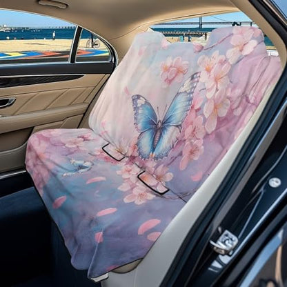Butterfly Cherry Blossom Print Dog Car Seat Cover for Back Seat, Auto Back Seat Cover Heavy Duty Scratch-Proof Waterproof Rear Bench Towel Seat Covers - color: Butterfly Cherry Blossom