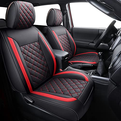 Tomatoman Tacoma Seat Covers Customized for 2005-2025 2026 Sport Extended SR V6 Pickup TRD, Waterproof Faux Leather Car Cushions(2 PCS Front, Black-Red) - color: 2 PCS Front/Black-Red