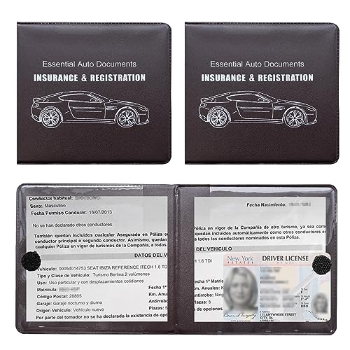 Ziciner Car Registration Insurance Holder, 2Pack Essential Auto Card Document Glove Box Organizer with Touch Fastener, Vehicle Interior Accessories Perfect for Most Car, Truck, SUV (Brown/Big Car) - color: Brown/Big Car