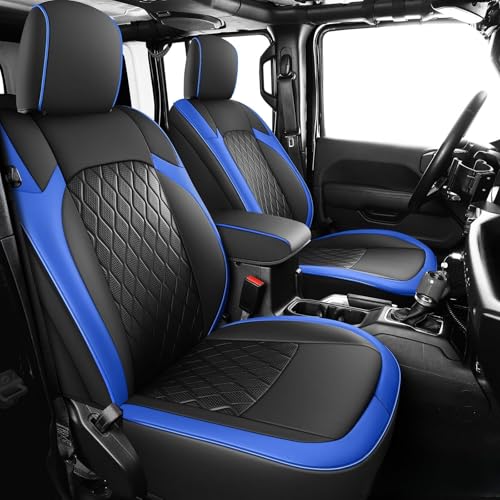Coverado Seat Covers Fullset for Jeep Wrangler, Waterproof Car Seat Covers for Truck Automotive Seat Covers Custom Fit for 2018-2024 Jeep Wrangler JL Seat Covers 4-Door with Rear Cupholder Only（Blue） - color: Blue, size: Fullset-18-26 Wrangler Jl