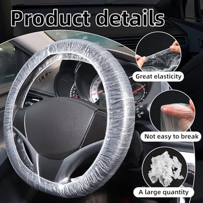 100PCS Disposable Steering Wheel Covers,Disposable Steering Wheel Protector with Elastic, Applicable to Cars, Trucks, Vans (100)