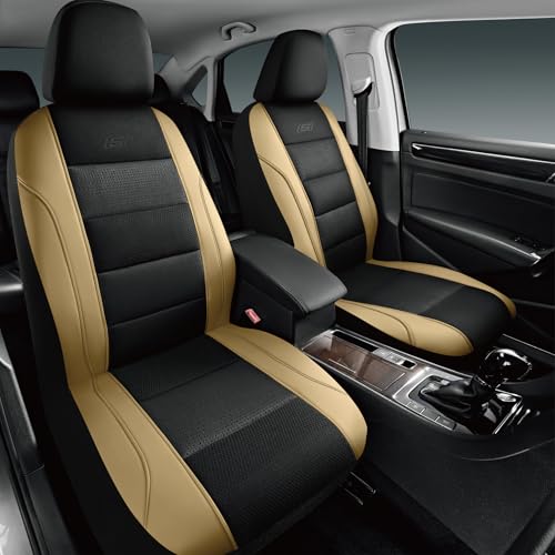 Skechers Men’s Seat Covers, Air-Cooled Memory Foam Car Seat Covers Front Seats, Airbag Compatible,Universal Fit for Most Cars, SUVs, Vans and Trucks,Beige - color: Black/Beige, size: Two Front