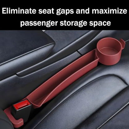 2PCS Car Seat Gap Filler, Multifunctional Vehicle Seat Side Gap Plug Blocker with Cup Holder & Storage Slot, No Drop Automotive Console Crevice Stopper, Universal for Truck SUV Van (Red) - color: Red