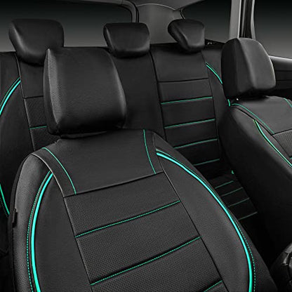 CAR PASS Universal FIT Piping Leather Car Seat Cover, for suvs,Van,Trucks,Airbag Compatible,Inside Zipper Design and Reserved Opening Holes (Full Set, Black and Mint) - color: Full Set Mint