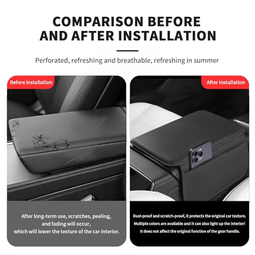 Car Armrest Cover for Car, Nappa Leather Center Console Armrest Pad with Side Storage Pockets, Breathable Non-Slip Auto Arm Rest Cushion, Universal Fit for Most Cars Tesla Model Y