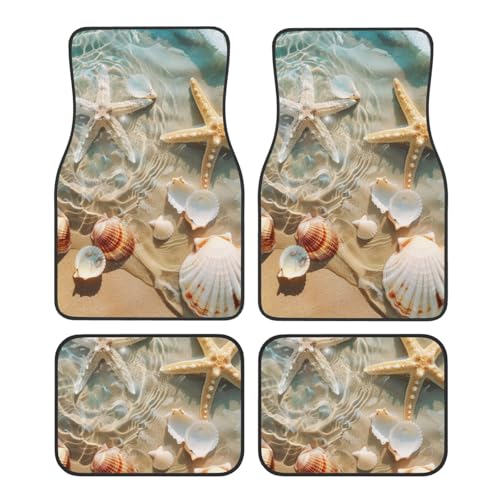Universal Fit Car Floor Mats, Summer Seaside Starfish Beach Theme Set of 4pcs Car Carpet Fit for SUV, Vans, Sedans, Trucks - color: Summer Seaside