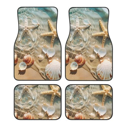 Universal Fit Car Floor Mats, Summer Seaside Starfish Beach Theme Set of 4pcs Car Carpet Fit for SUV, Vans, Sedans, Trucks - color: Summer Seaside