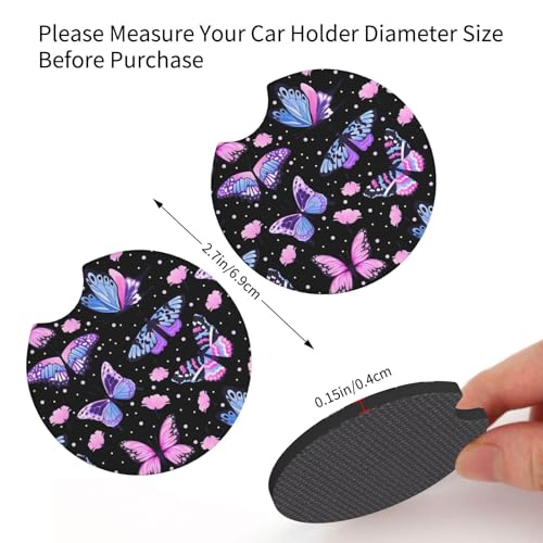 Purple Butterfly Steering Wheel Cover - Beauty Butterfly Wheel Cover Anti-Slip Breathable Universal for 15 Inch Car Steering Wheel Cover with 2 Pieces Car Coasters Suitable for Men Women - color: Butterfly 2