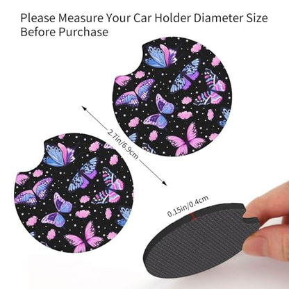 Purple Butterfly Steering Wheel Cover - Beauty Butterfly Wheel Cover Anti-Slip Breathable Universal for 15 Inch Car Steering Wheel Cover with 2 Pieces Car Coasters Suitable for Men Women - color: Butterfly 2