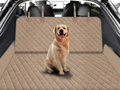 GXT Dog Back Seat Cover Protector for Cars SUV and Trucks with Mesh Window, Scratchproof Nonslip and Waterproof Material - color: Dark Khaki, style: Seat Cover and Dog Seat Belt