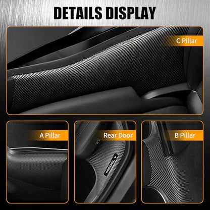 8PCS Door Sill Protector for Tesla Model Y Juniper 2025–26, Door Entry Guard Set for Front & Rear Door Thresholds, Anti-Kick Interior Door Entry Covers (Carbon Fiber (Not fit 2026 Model Y Standard))