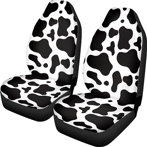 Cow Printed Car Seat Cover for Women Men, Front Bucket Covers Protector for SUV Truck Van Sedans, Black and White Breathable Car Accessories Automotive Vehicle Seat Covers - color: Cow Printed