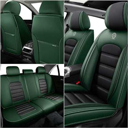 Car Seat Covers for Kia Optima 2001-2020, Premium Nappa Leather, Waterproof, Anti-Slip, Full Coverage, Airbag Compatible, Breathable, All-Weather, Easy Install (2 Seats, Black&Green) - color: 2 Seats - Black&Green, size: Kia Optima 2001-2020