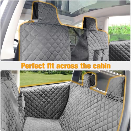 Dog Seat Covers for Tesla Model 3 & Y Back Seat with 2 Pack Door Protectors, 100% Waterproof Dog Hammock for Tesla with Mesh Window & Headrest Protection Prevents Scratches and Scuffs (Gray)