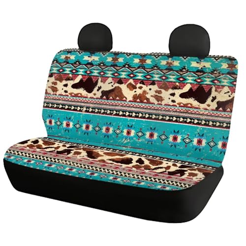 WELLFLYHOM Aztec Print Rear Bench Seat Cover for Cars Truck SUV Universal Car Seat Covers Cow Print Car Accessories Split Back Seat Backrest Protector Set of 2 - color: Aztec Cow Print