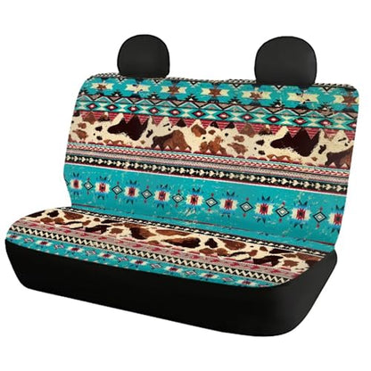 WELLFLYHOM Aztec Print Rear Bench Seat Cover for Cars Truck SUV Universal Car Seat Covers Cow Print Car Accessories Split Back Seat Backrest Protector Set of 2 - color: Aztec Cow Print