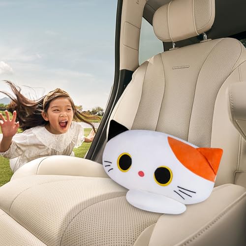 Cat Car Headrest Pillow Cartoon Car Seat Pillow Cat Neck Support Plush Cushion for Driving Seat (2 pcs) - color: Black/White/Orange