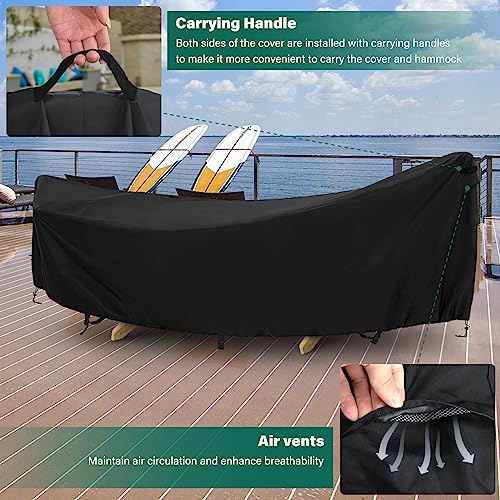 Hammock Cover,400D Upgraded Waterproof Hammock Cover for 11-12 Ft Hammock with Including Adjustable Buckle Strap,150" L x 59" W x 31" H-Black