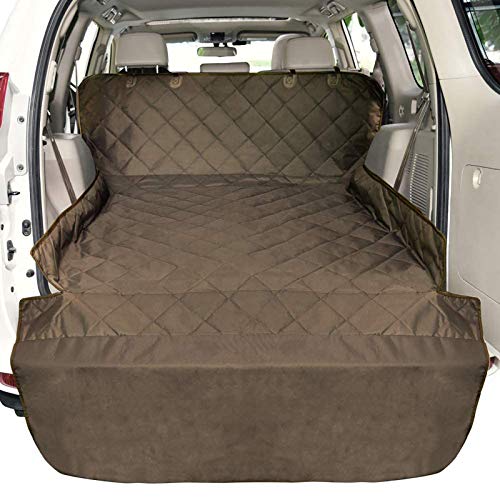 F-color SUV Cargo Liner for Dogs, Water Resistant Pet Cargo Cover Dog Seat Cover Mat for SUVs Sedans Vans with Bumper Flap Protector, Non-Slip, Large Size Universal Fit, Brown - color: Brown, size: Standard: 55" x 91"
