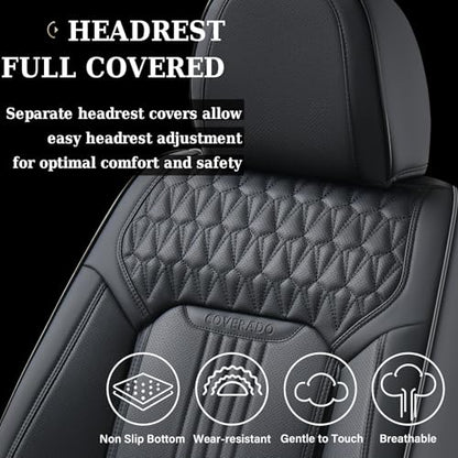 Coverado Seat Covers, Car Seat Covers Full Set, Black Seat Cover, Front Seats Back Seat Cover, Waterproof Car Seat Cushion,Leather Car Seat Protector Universal Fit Most Cars - color: Air Backrest-Black, size: FullSet