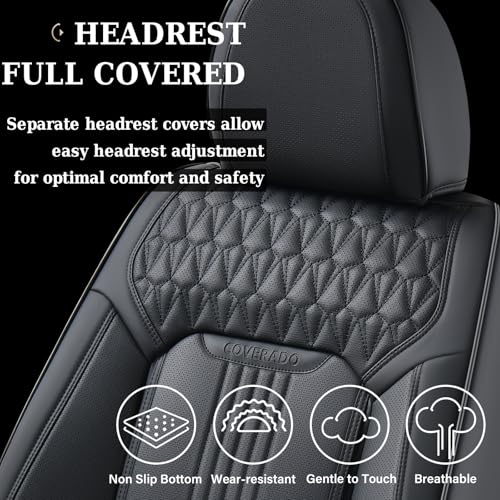 Coverado Seat Covers, Car Seat Covers Front Seats, Black Seat Cover, Waterproof Car Seat Cushion, Front Car Seat Covers Leatherette Car Seat Protector Universal Fit Most Cars - color: Air Backrest-Black, size: Front