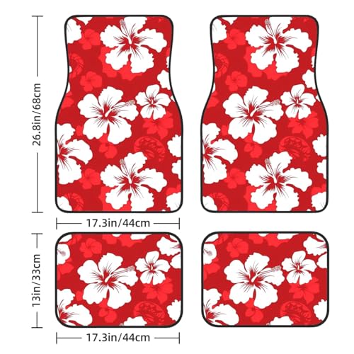 Delerain Hibiscus Flowers 4-Piece Car Floor Mats Front and Rear Rubber Backing Carpet, Auto Foot Mats All Weather Universal Fit Car Decor Accessories Fit for SUV, Vans, Sedans, Trucks